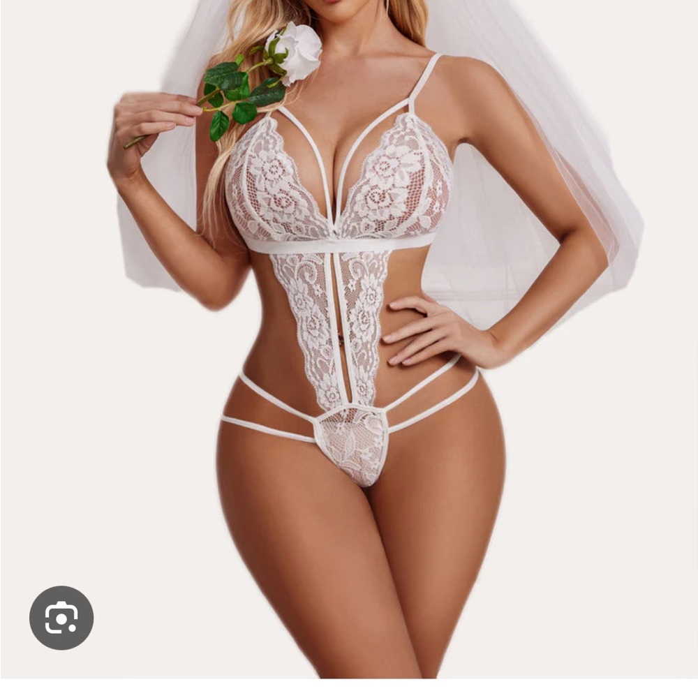 New! Elegant White Lace Lingerie Bodysuit